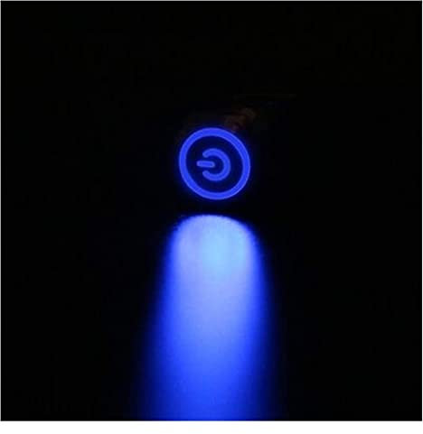 KAVJU 19 mm Metal Power Mark Interruptor Botón Pulsador Plano Redondo Iluminación Momentaria Auto Reset 1NO (Color: Azul, Tamaño: 220V)