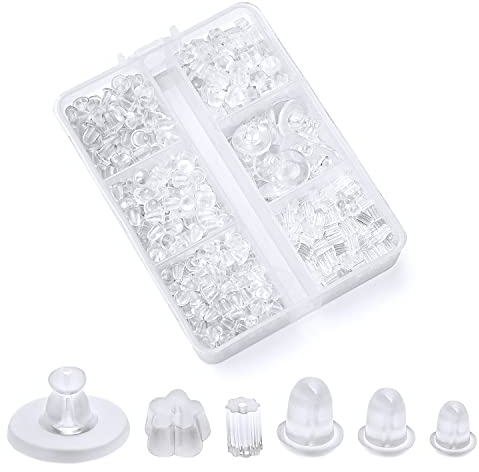 Lot de 600 fermoirs de boucles d'oreilles en silicone - 6 styles - Transparents - Hypoallergéniques - Doux - Pour oreilles suspendues - Boucles d'oreilles lourdes