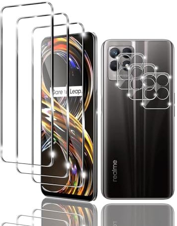 Kziwii 3+3 Piezas Protector Pantalla para Realme 8i Cristal Templado, 3 Piezas Vidrio Templado y 3 Piezas Protector de Lente de Cámara, Dureza 9H, Antihuellas, Antiarañazos