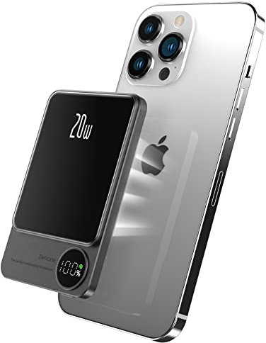 POFULL Magnetic Power Bank 5000mAh, Wireless Battery Pack 20W Fast Charging Compatible with Mag-Safe, Metal Body 0.35”Ultra Slim Portable Charger with Digital Display for iPhone 15/14/13/12 Series