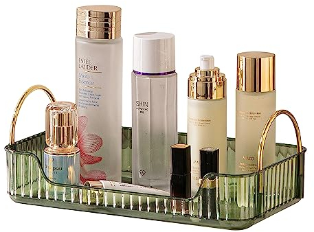 Bathroom Organiser Countertop, Vanity Trays for Bathroom, Skincare Makeup Organiser Shelf, Vanity Organiser, Bathroom Counter Shelf for Cosmetics, Toiletries, Lotions, Perfumes (1 Tier, Green)
