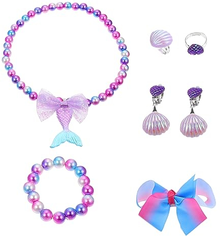 WHAMVOX 1 Satz Meerjungfrau Schmuck Kinderschmuck Einhorn-Halskette Kinder Spielen Ohrclips Stretch-Armband Kleidung Mit Meerjungfrauenmotiven Spielkleid Füllstoff Violett Perlen Plastik