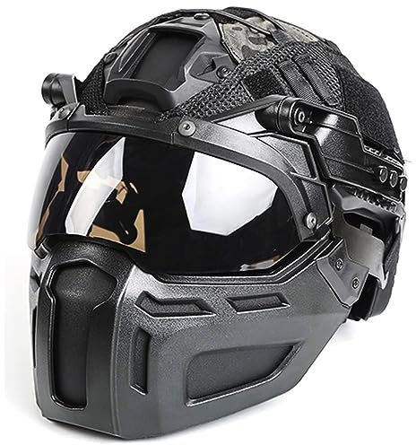 Fotrsta Vollgesichtsschutz Helm Mit Schutzbrille Und Maske, Taktischer Airsoft Paintball Helm Visier 90°Verstellbar Für CS-Überlebensspiel-Paintball-Rollenspiele