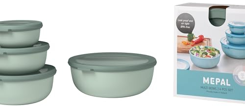 Mepal Multischale Cirqula Round 4-teiliges Set - Mikrowellen Geschir - Geignet als Aufbewahrungsbox, Kuhlschrank, Gefrierschrank & Mikrowellengeschirr - 350, 750, 1250, & 2250 ml - Nordic sage
