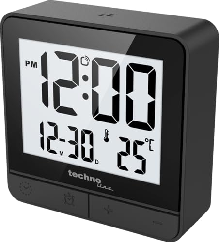 technoline WT375 Kleiner, digitaler Funkwecker, Display mit E-Reader-Effekt, Alarm-Clock, ca 6cm, schwarz