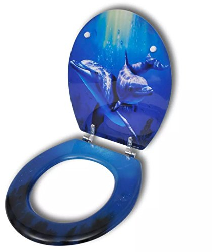Homgoday Toilettensitz Toilettensitz Toilettendeckel WC-Sitz WC-Becken Klodeckel Passend für die Meiste Toilette MDF Deckel Delfine