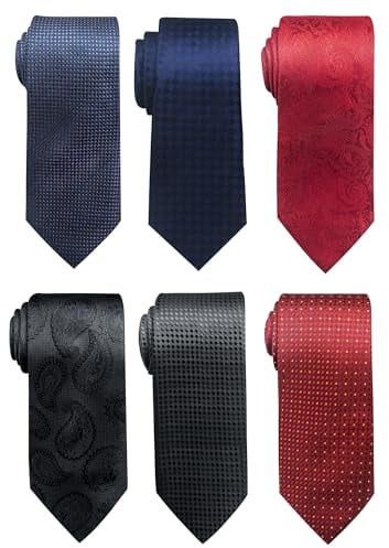 Passabin Krawatte für Herren Krawatte Gewebte Jacquard Krawatten Set 6 Stück, Blau, Grün, Braun, Rot, Gold, Rosa, 2.95 inches*57.5 inches