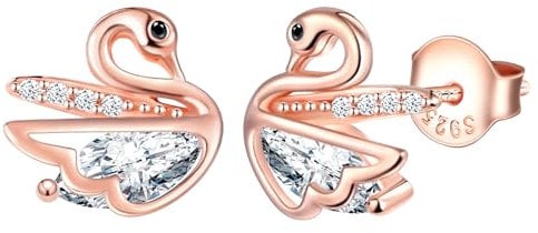 MicLee Womens Girls 925 Sterling Silver Elegant Zirconia Earrings Creative Rose Gold Swan Diamond Earrings Studs Fashion Jewellery