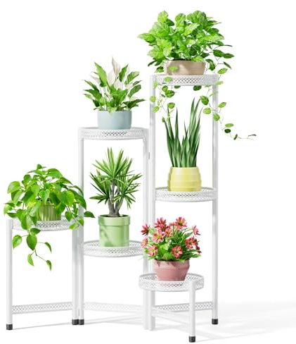 iDavosic.ly 6 Tier Plant Stand Indoor Tall, Corner Metal Tiered Plant Stands Outdoor for Multiple Plants, Folding Iron Flower Display Holders Rack Shelf, Hollow White