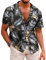 COOFANDY Chemise Homme Hawaienne Manche Courte Chemise d'Été Décontractées Chemises de Plage Casual Funky Imprimé Palmier avec Poche Avant A-Feuilles de Palmier M