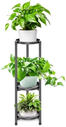 KHayRovies Porta piante da interno, 3 livelli supporto per piante in Metallo, Piante Stand Fiore Porta Piante piedistallo, Scaffale per piante porta per esterno giardino (3 Livelli-Nero-Dritto)