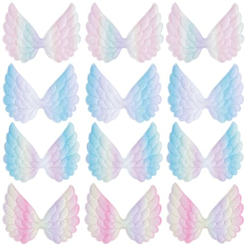 GORGECRAFT 4 Stile 40Stk Schillernde Flügel Stoff Geprägt Kleine Engelsflügel Zum Aufnähen Regenbogenfarbe Für Kleidung Jeans Taschen Hüte DIY Basteln Haar-Accessoires