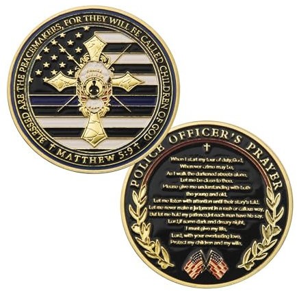 U.S Flag Thin Blue White Black Alternating Line Police Flag Law Enforcement Cross Challenge Coin