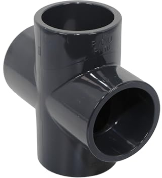 HAF® Raccord en PVC Fittings avec 4 manchons adhésifs de 63 mm - PN 16 - Raccord de tuyaux en PVC U gris - Croix 4 voies pour raccords de tuyaux, tuyaux de piscine, etc. - Qualité : fabriqué en Europe