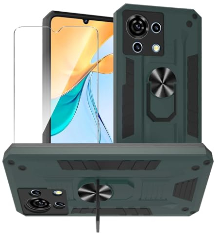 MIBZOR Hülle Kompatibel mit ZTE Blade V50 Vita (6.75), 1 Grün Handyhülle und 1 Stück Schutzglas Panzerglas, Schutzhülle Mit 360 Grad Ring Ständer Stoßfeste PC + TPU Tasche Case