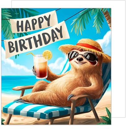 Edition Seidel Premium quadratische Geburtstagskarte mit Umschlag. Glückwunschkarte Happy Birthday Billet Karte für Mann Frau Faultier Strand Drink lustig Humor (GQ308 SW024)