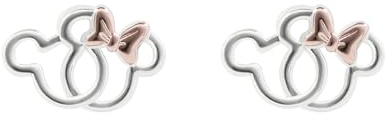 Mickey und Minnie Mouse Mädchen-Ohrstecker, versilbert, zweifarbig, ineinandergreifende Silhouette, Einheitsgröße, Versilbert, Kein Edelstein