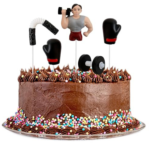 5 Pcs Resin 3D Weightlifting Workout Cake Toppers with Barbell Boxing Gloves Nunchaku Cake Decoration Bodybuilding Cake Decoration Fitness Gym Theme Cake Toppers for Birthday Party Supplies