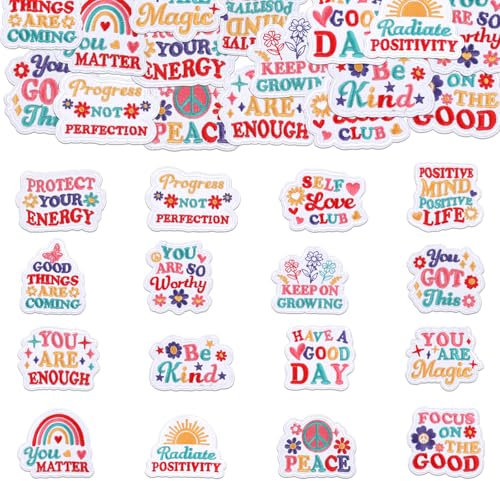 16Pcs Iron on Patches for Clothing, Sew on Patches, Positive Affirmations Reminder Embroidered Patches, Cute Iron on Patches Clothing, Jackets, Jeans, Hats DIY Craft Sew on Jeans Patch