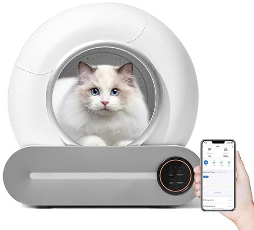 Self Cleaning Cat Litter Tray Automatic Cat Litter Box 65L Large Capacity, Triple Security, APP Monitor Smart Cat Litter Box with Mat & 2 Roll Garbage Bags for Multiple Cats