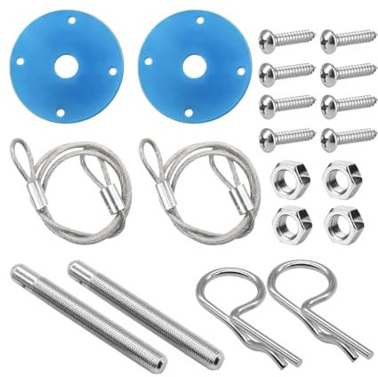 Mandark Auto Motorhaubenstifte Kit, Edelstahl Automotive Motorhaube Pin Lock Clip mit Racing Lanyard, Fahrzeug Außen Motor Abdeckung Schloss Zubehör, Universal für Wohnmobil, SUV, LKW (Blau)