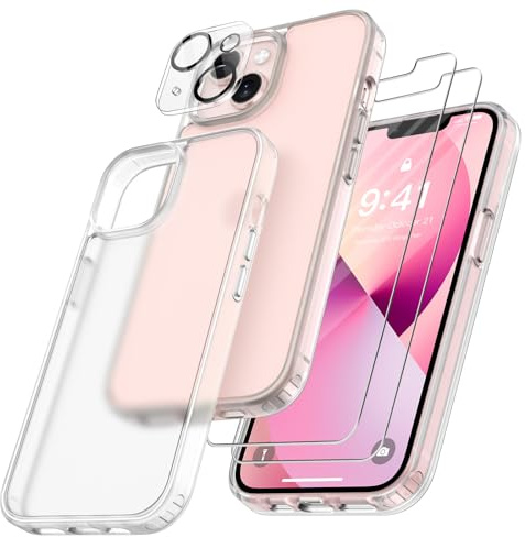 FLLAO 4 en 1 Funda para iPhone 13 6.1, Blanco Mate | 2 Protector Pantalla y 1 Protector Lente Cámara, Almohadilla de Aire integrada, Antigolpes Antiarañazos Capa Carcasa