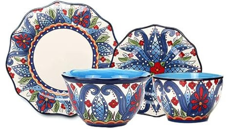 OZDMCR ☆Ceramic Dinnerware Set, 6 PCS Exotic Style Blue Plates and Bowls Set, Hand Painted Floral Pattern Porcelain Dinner Sets for Carnival,Blue