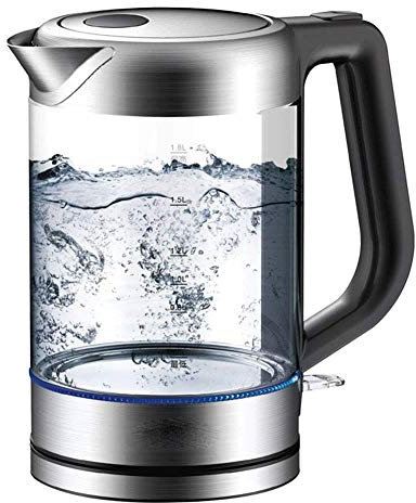 USMCPQVXN Portable Electric Kettle Jug,1.8L Electric Tea Kettle Glass Kettle (Bpa-Free), 100% Stainless Steel Inner Lid & Bottom, Fast Boiling Water with Blue Indicator