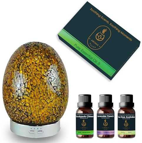 Aroma Haven Luxe Oval S3 Aroma Diffuser 120ml LED Ultrasonic Essential Oil Diffuser for Relaxation, Ambiance, and Aromatherapy Waterless Auto Shut-Off, 7 LED Light Colours (Champagne Breeze + Oils)