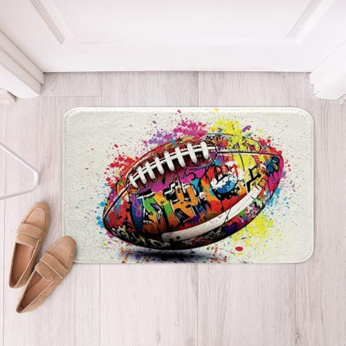 Loussiesd Fußball Badematte 40x60cm American Football Badezimmerteppich für Badezimmer Wohnzimmer Bunte Graffiti Ball Badezimmerteppich Ball Sport Badvorleger Raum