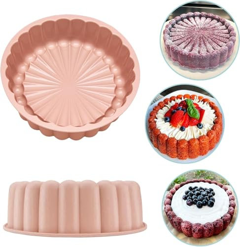 Zhenghebuy Moule Gateau Silicone Rond 20cm,Antiadhésif Moule a Gateau Rrond Silicone,Moule Silicone Patisserie Rond,Réutilisable Moule à Gâteau Cannelé pour Cheesecake,Brownie,Chocolat