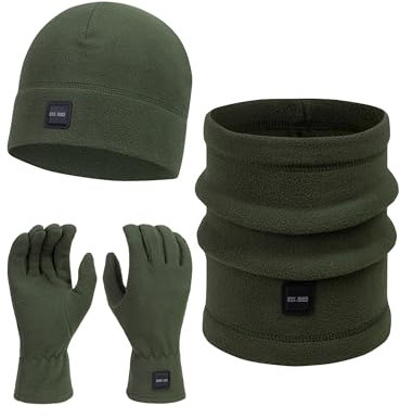 Indicode Herren INGjert Winter-Set Mütze, Schal & Handschuhe | Wintermütze Winterschal Army, OS