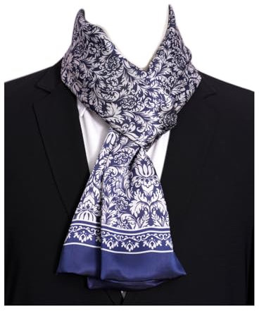 Pupatuch Halstuch Herren 100% Seide Schal Vintage Pattern Seidenschal Herrenschal (#11 Dunkelblau)