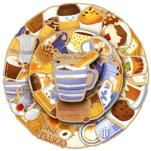 Affoto Kaffee Aufkleber für Laptop(50PCS),Geschenk für Kinder Jugendliche Erwachsene Jungen,Coffee Wasserdicht Vinyl Aufkleber Stickers für Auto,Motorräder Fahrrad Gepäck Skateboard Scrapbook