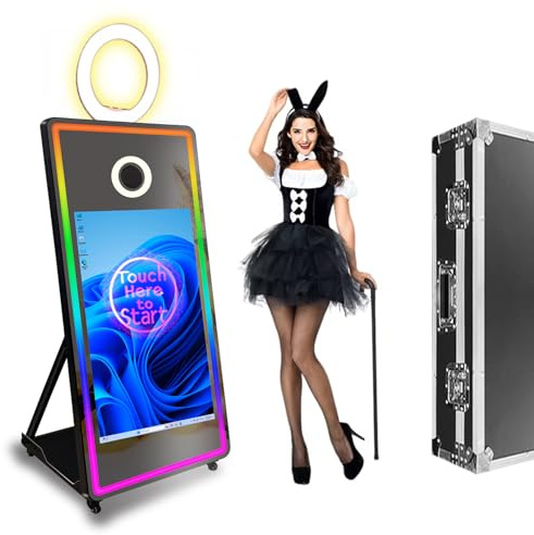 VANYA 65 Zoll Spiegel Photo Booth Machine. Mit einem 43 Zoll Touchscreen. Selfie Magic Mirror Photobooth. Eingebauter Mini PC, Mit Software, Für Hochzeiten, Partys (Schwarz, Photo Booth 43 Screen)