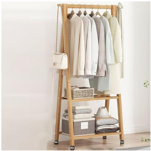 Garderobenständer mit Rollen, multifunktionale Garderobe, 2 offene Regale Garderobe, für Flure, Gänge, Schlafzimmer,Original Colour,153 * 70 * 35cm