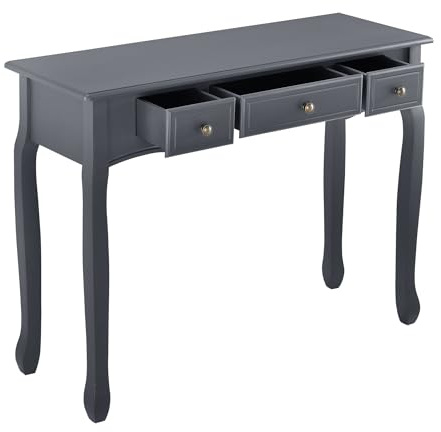 Helloshop26 Table Console d entrée de Salon avec 3 tiroirs MDF Pieds en pin 100cm Gris foncé 03_0004178