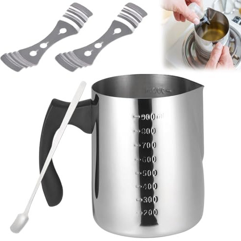 900 ml Kerzenwachs Schmelztopf, Edelstahl Kerzenherstellung Topf mit Graduierung und Hitzebeständigem Griff, Wachsschmelztopf mit Löffel für Kerzen Butter Käse Schokolade Karamell Seifenherstellung