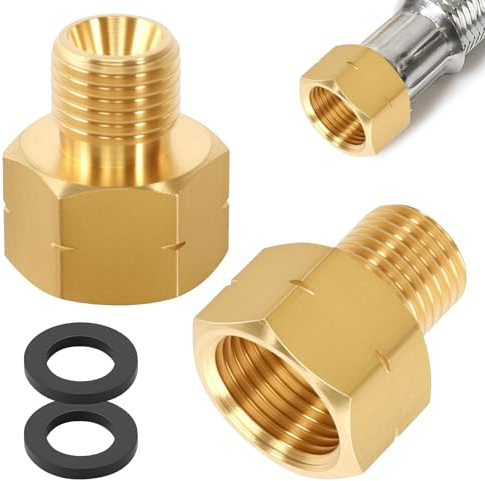 GmwyCzV 2 Stück LPG Gas Adapter, IG 3/8 Links x AG 1/4 Links Messing Gasflaschen Adapter, Verbinder für Gaskocher, Hockerkocher und Grill, Inklusive Dichtung, Langlebig und Sicher