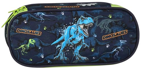 sarcia.eu Schulmäppchen mit Fächern, leuchtet im Dunkeln Fluo, Tütchen für Jungen, Dinosaurier, Marineblau 5x22x10cm (Dinosaurier Fächer)