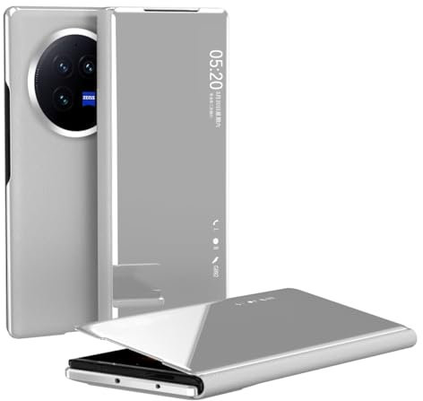 Étui de téléphone compatible avec Vivo X Fold 3 - Avec fenêtre intelligente transparente - Étui de téléphone de luxe fin à rabat en cuir PC rigide avec fenêtre intelligente transparente - Compatible