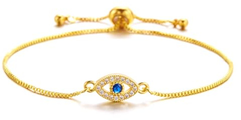 Rainway Gold Armband für Damen, Edelstahl Gliederkette Armband mit Kubischem Zirkonia, Zartes Böse Auge Einstellbar Armbänder, Alltagstauglich Schmuck Geschenk für Damen Mädchen