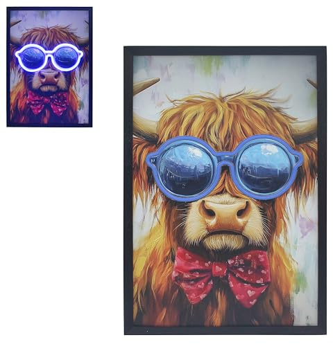Lesser & Pavey Festive Led Painting Highland Cow Home Decor Wall Art | Winter Landscape, Warm Light Effect, Wall Mounted Display, Festive Decoration, Seasonal Accent