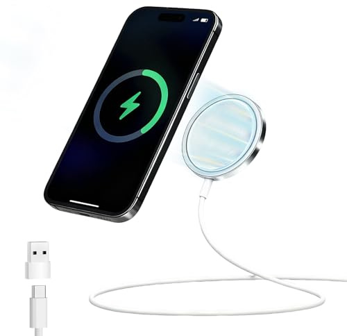 SJACXANM Kabelloses Ladegerät, magnetisch, für iPhone 15 W, Schnellladegerät, Induktionsladegerät für iPhone und AirPods, magnetisches Ladegerät auf USB‑C, kompatibel mit PouriPhone (weiß)