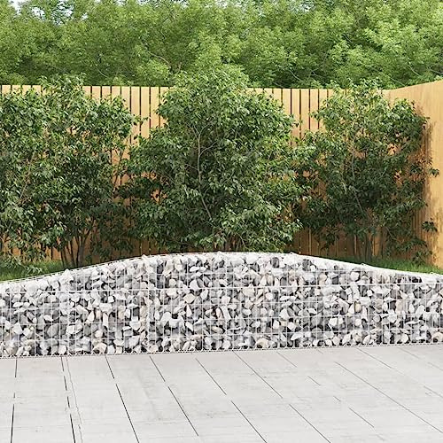 Mokuyary Gabionen mit Hochbogen 2 Stück 400x30x40/60 cm Verzinktes Eisen Wand Drahtkorb Steinkorb Steingabione Mauer, Gabionenkorb für Landschaft, Garten