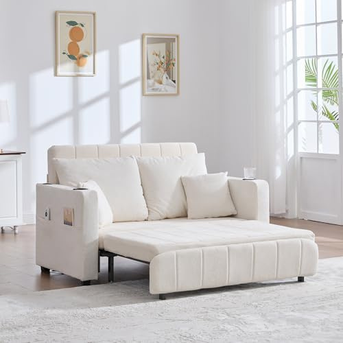 Divano in tessuto multifunzionale pieghevole allungabile, piccolo divano da soggiorno con due funzioni, rimovibile e lavabile, con custodia con funzione di ricarica USB con portabicchieri (beige + 2