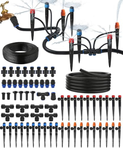 72m Irrigation System Kit For Garden with 40 Nozzles, Quick-Connect Garden Watering System with 1/2 & 1/4 Fast-Lock Tube. For Greenhouse, Raised Garden and Potted Plants (12m+60m)