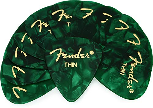 Fender Premium Celluloid 351 Shape Picks, dünn, Grün Moto, 12er-Pack