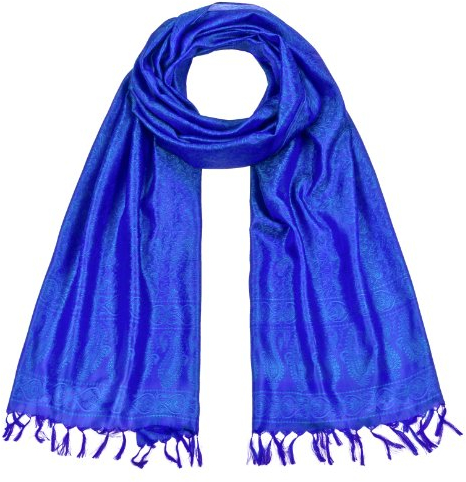 Maharanis Handgewebter Jacquard Seidenschal 100% Seide türkis-blau-lila 55cm x 180cm