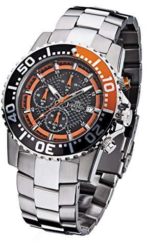 FIREFOX Zion FFS17-107b schwarz/orange Herrenuhr Armbanduhr Chronograph massiv Edelstahl Sicherheitsfaltschließe 10 ATM Water Resistant